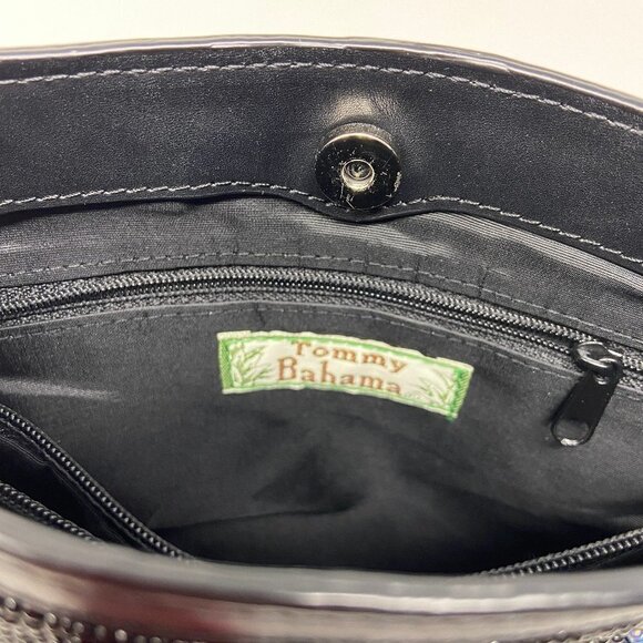 VINTAGE TOMMY BAHAMA | Black with Blue Palm Tree Beaded Handbag - Picture 8 of 8